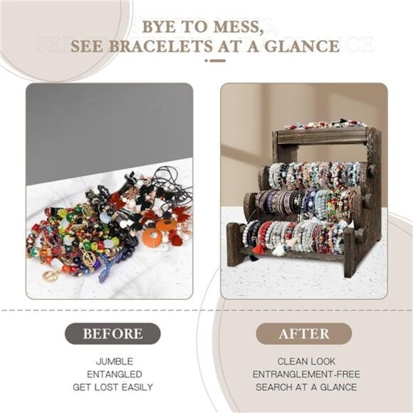 Wooden Bracelet Holder, Bangle Watch Necklace Display Storage Jewelry Holder - Picture 4 of 8